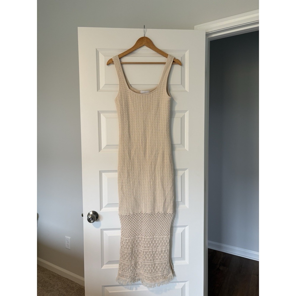House of Harlow 1960 Beige Crochet Fringe Sleeveless Maxi Dress Size S